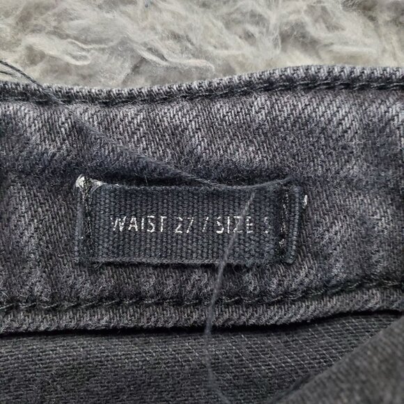 Risen Jeans Womens Size 27 Black High Rise Distressed Raw Hem Button Fly Stretch - Picture 3 of 12